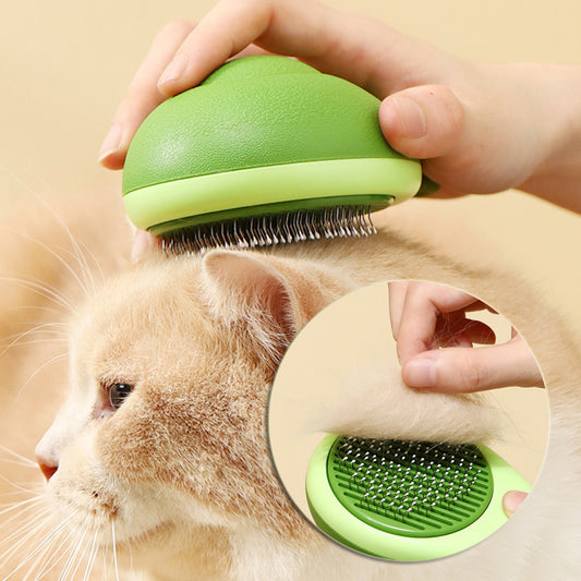 Cepillo para gatos con forma de aguacate, hecho en acero inoxidable con botón de limpieza.